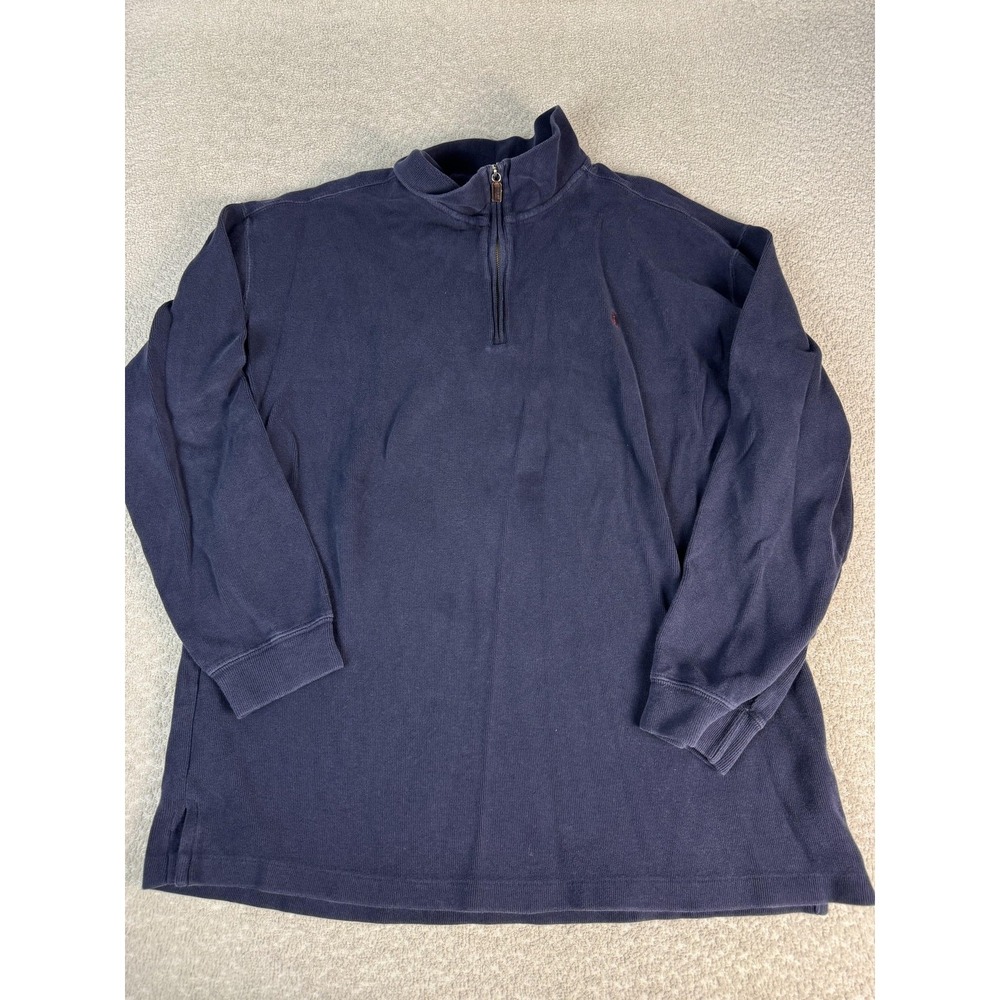 Polo By Ralph Lauren Sweater Mens 2XLT Blue Quarter Zip Mock‎ Neck Knit Pullover